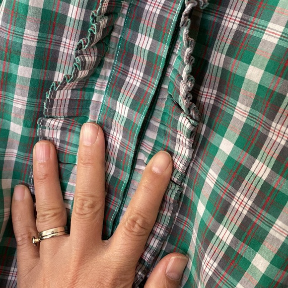 John Henry vintage ruffle front plaid cotton button up - Picture 3 of 8